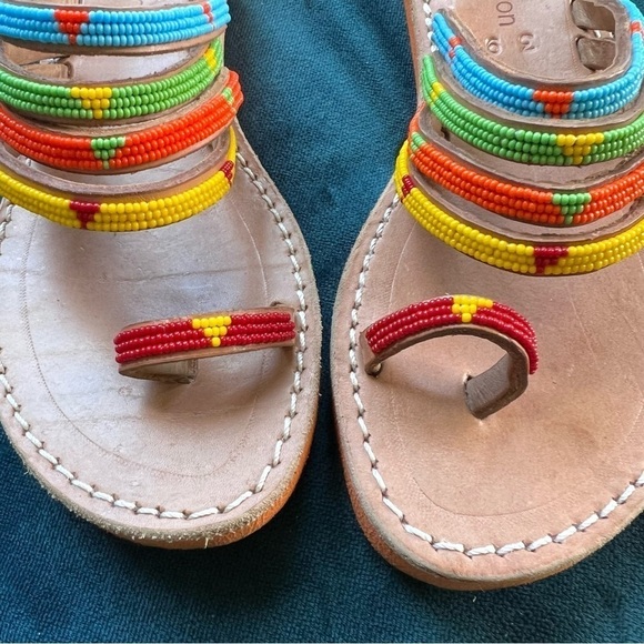 LAIDBACK LONDON Kamba SSO Leather Sandal Tribal BEADED TOE SANDAL SIZE 8.5 - Picture 6 of 8